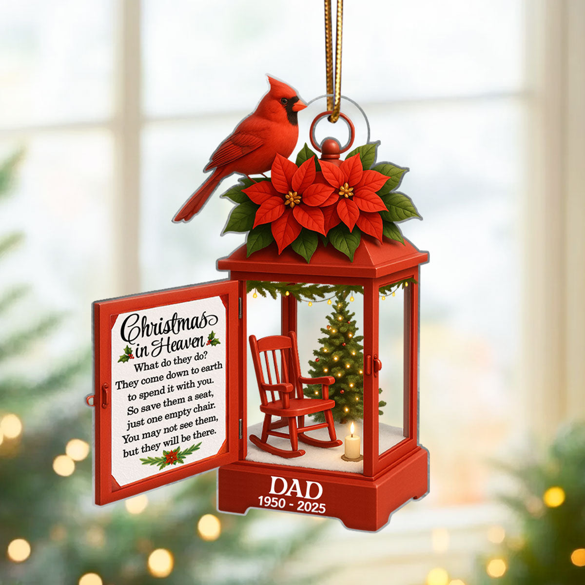 Personalized Lantern Memorial Chistmas Ornament, Christmas In Heaven, Sympathy Gift For Loss Of Loved Ones