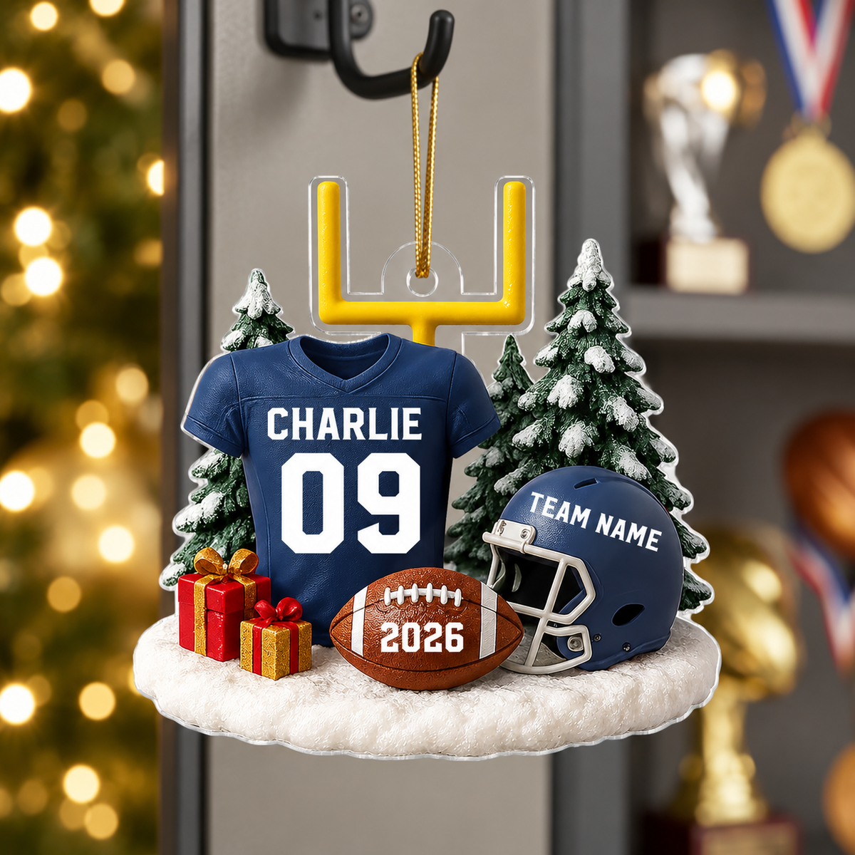 3D Effect Proud American Football Player Uniform - Personalized Acrylic Car Hanger - Gift For Football Lovers, Football Team