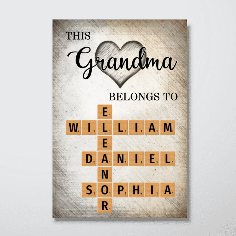 This Grandma Belongs To Grandkids Crossword Puzzle Art Personalized Poster