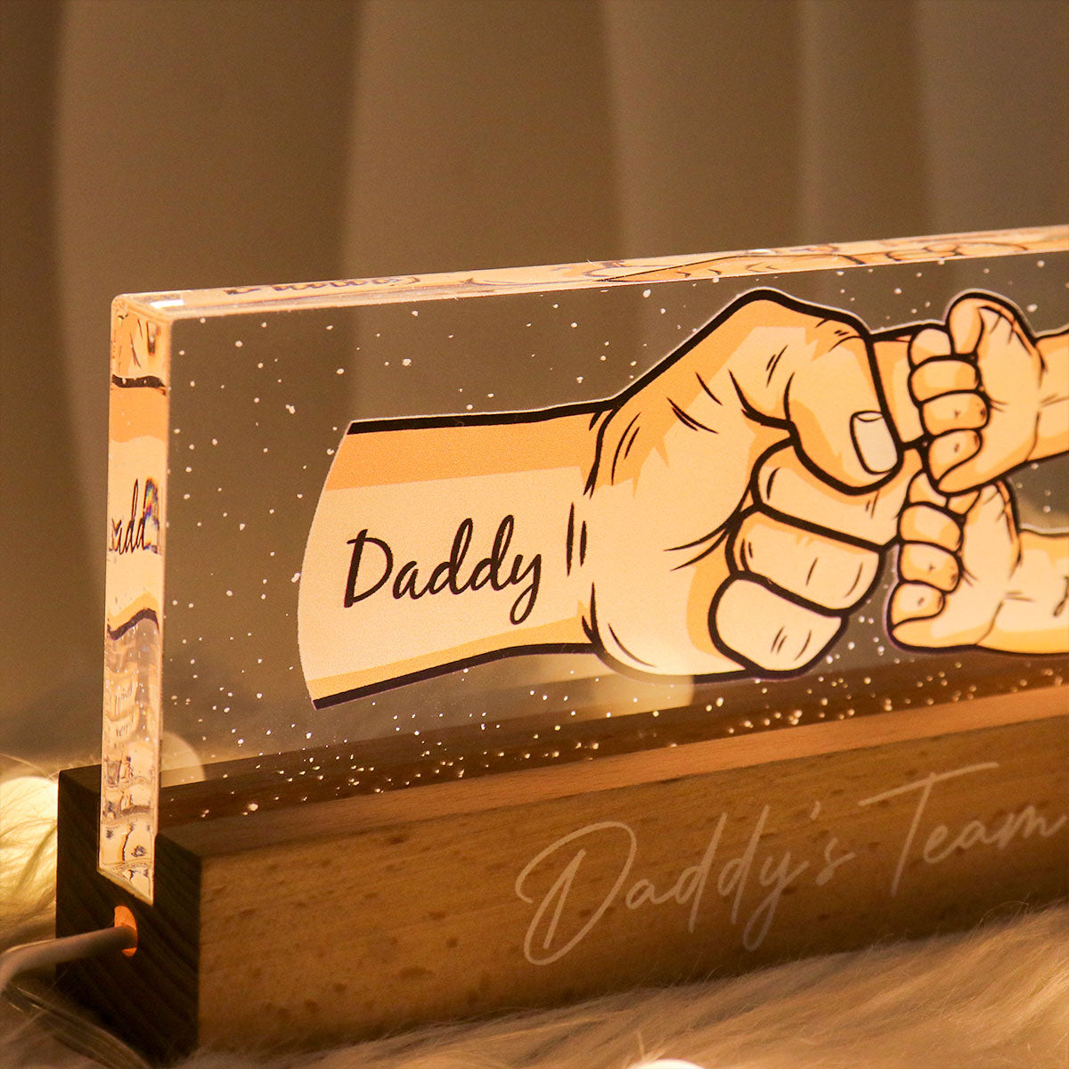 Dad Grandpa And Kids Fist Bump Personalized Acrylic LED Night Light