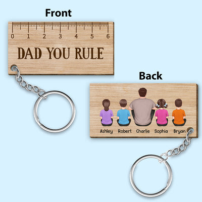 Dad You Rule Back View Man Kids Dog Cat Father‘s Day Gift Personalized Wooden Keychain