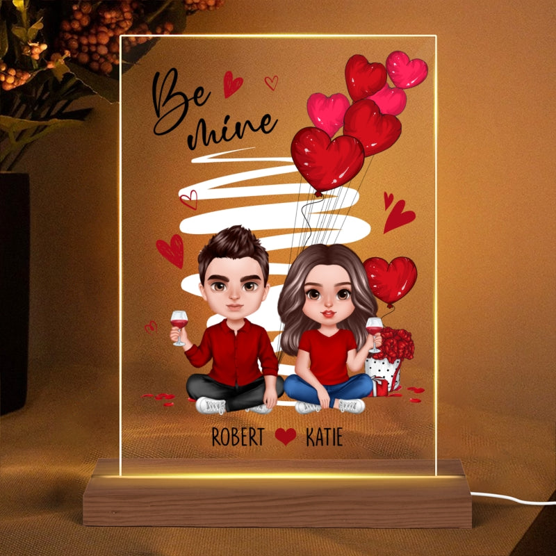 Be Mine Doll Couple Sitting Realistic Personalized Plaque LED Night Light