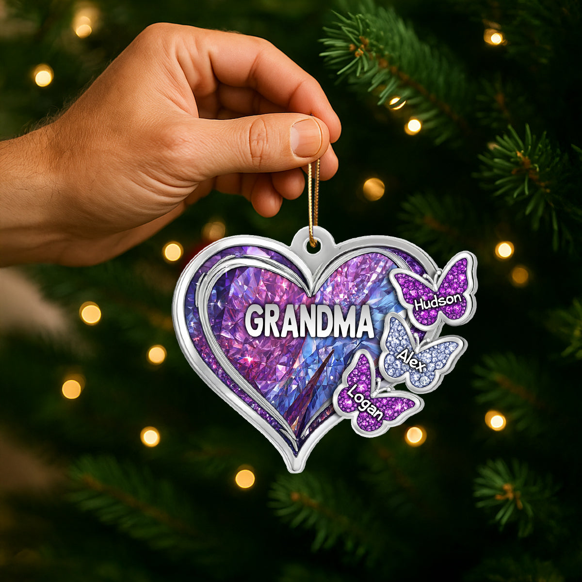 Grandma Butterfly with Grandkids Names 3D Crystal Effect - Personalized Acrylic Ornament - Christmas Gift for Grandma