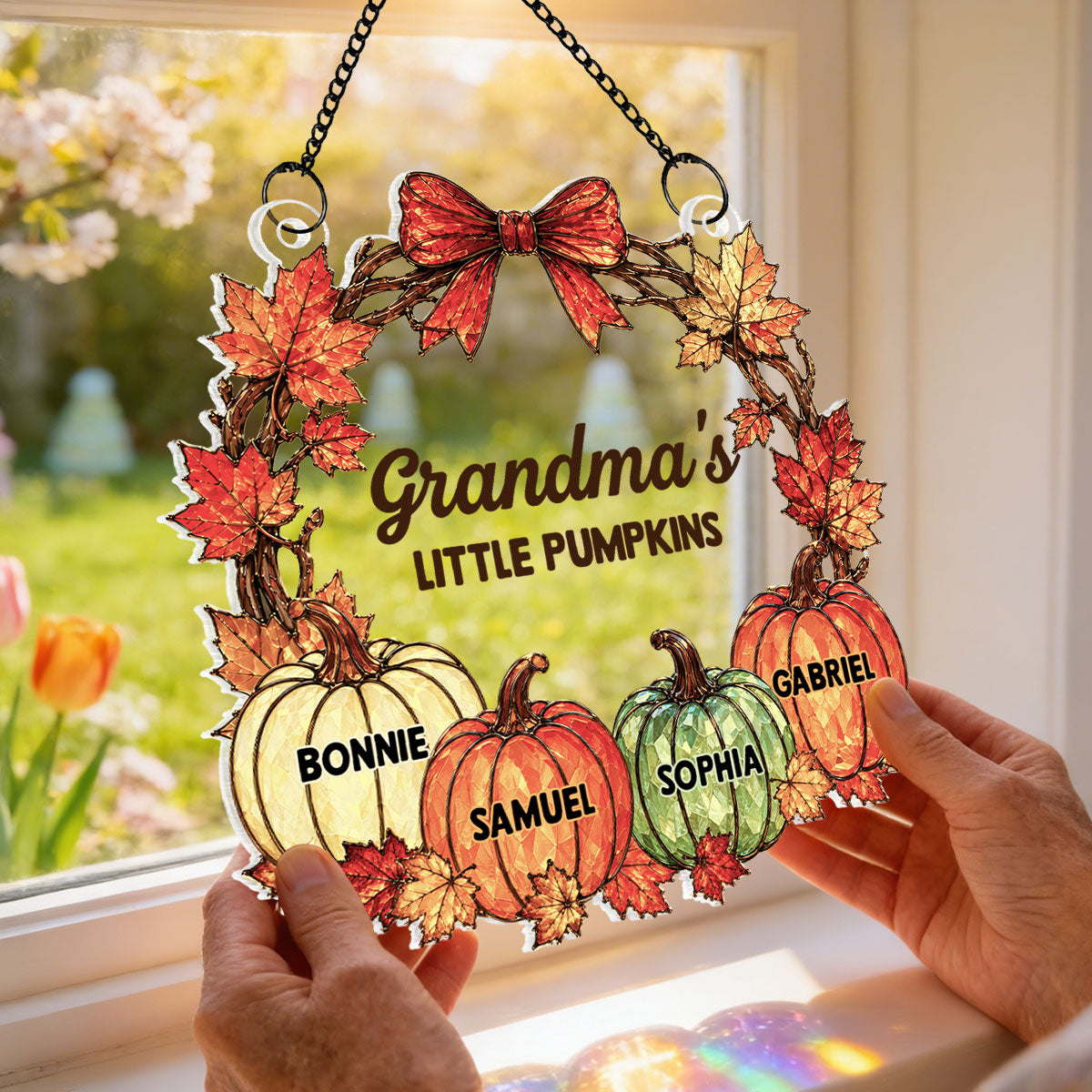 Grandma Little Pumpkins - Personalized Suncatcher - Fall Season Decoration