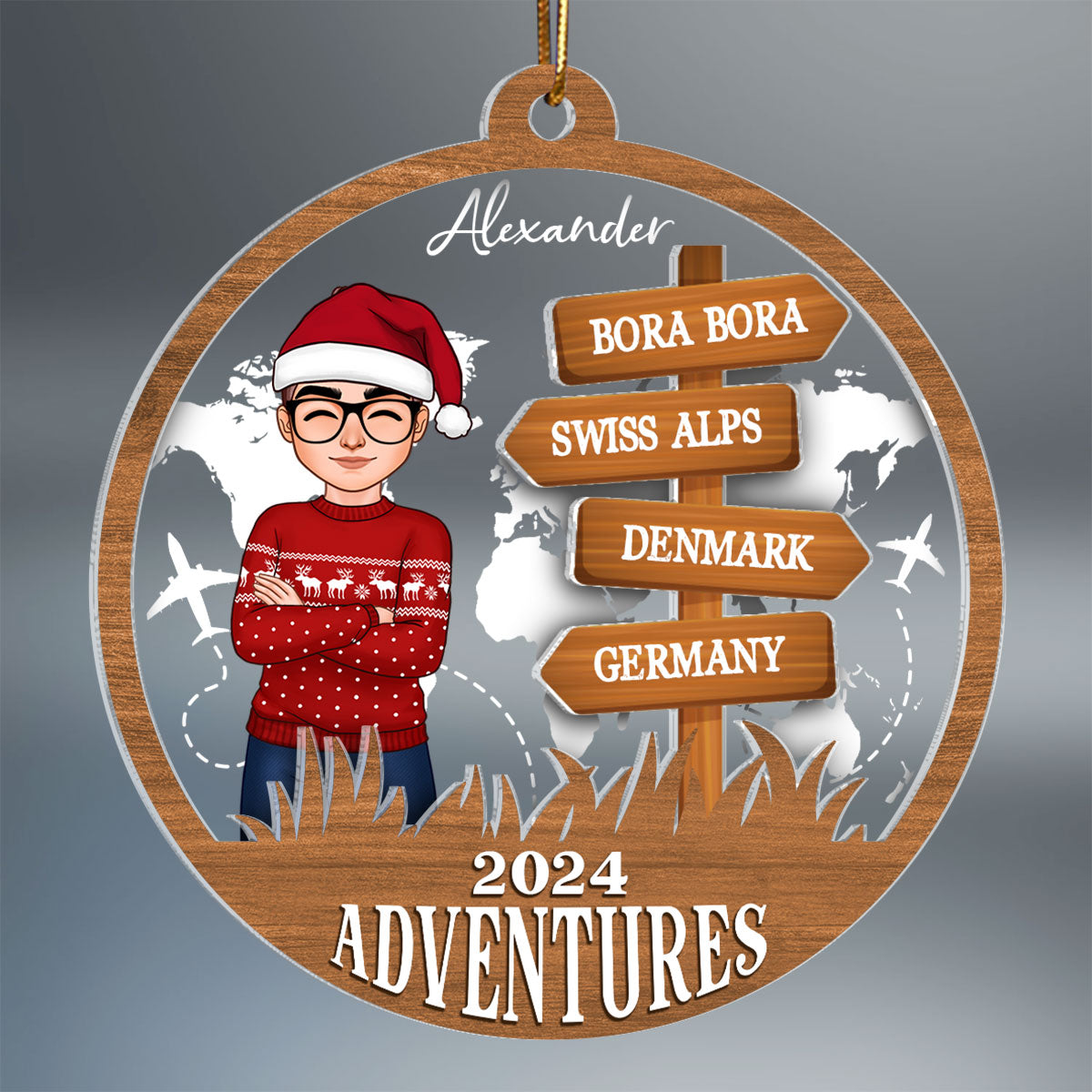 Personalized Travel Adventure Ornament, Custom Traveling Destination Ornament, Travel Gift, Christmas Gift, Gift for Travelers