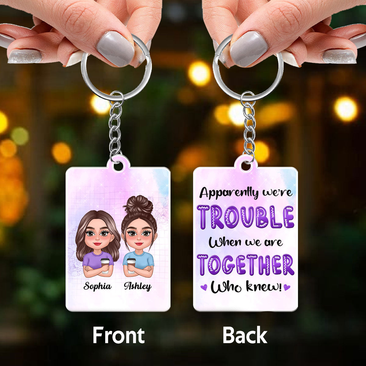 Pretty Doll Trouble Together Personalized Acrylic Keychain