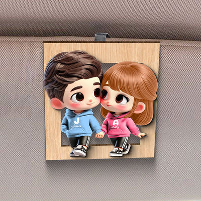 3D Effect Cute Cartoon Couple Holding Hands Personalized Car Visor Clip, Anniversary &  Gift for him, Gift for her