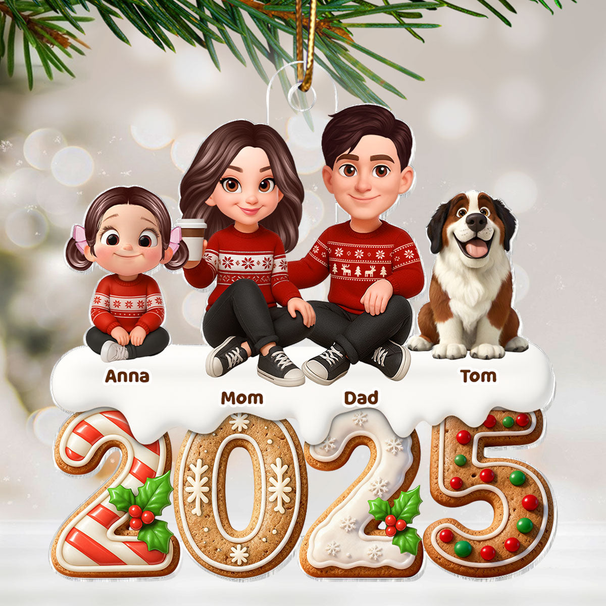 3D Effect Gingerbread Family Together Christmas - Personalized Acrylic Ornament
