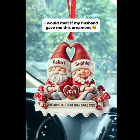 3D Effect Gnome Couple Personalized Acrylic Car Hanger Ornament, Valentine's Gift For Him, For Her, Husband, Wife