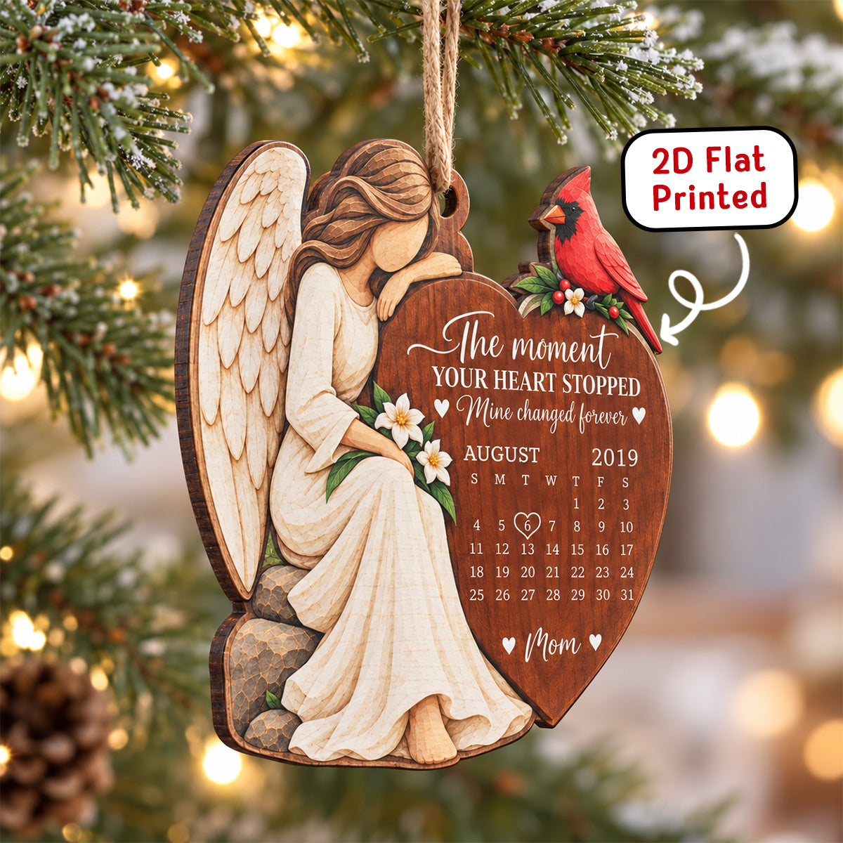 Custom Mom Dad Memorial - Personalized Wood Ornament - Heartfelt Cardinal Remembrance Keepsake, Christmas Sympathy Gift