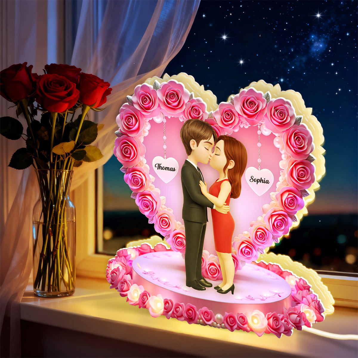 Romantic Couple Heart Rose - Personalized Light Box - Heartfelt Valentine's Day Gift for Her, for Him