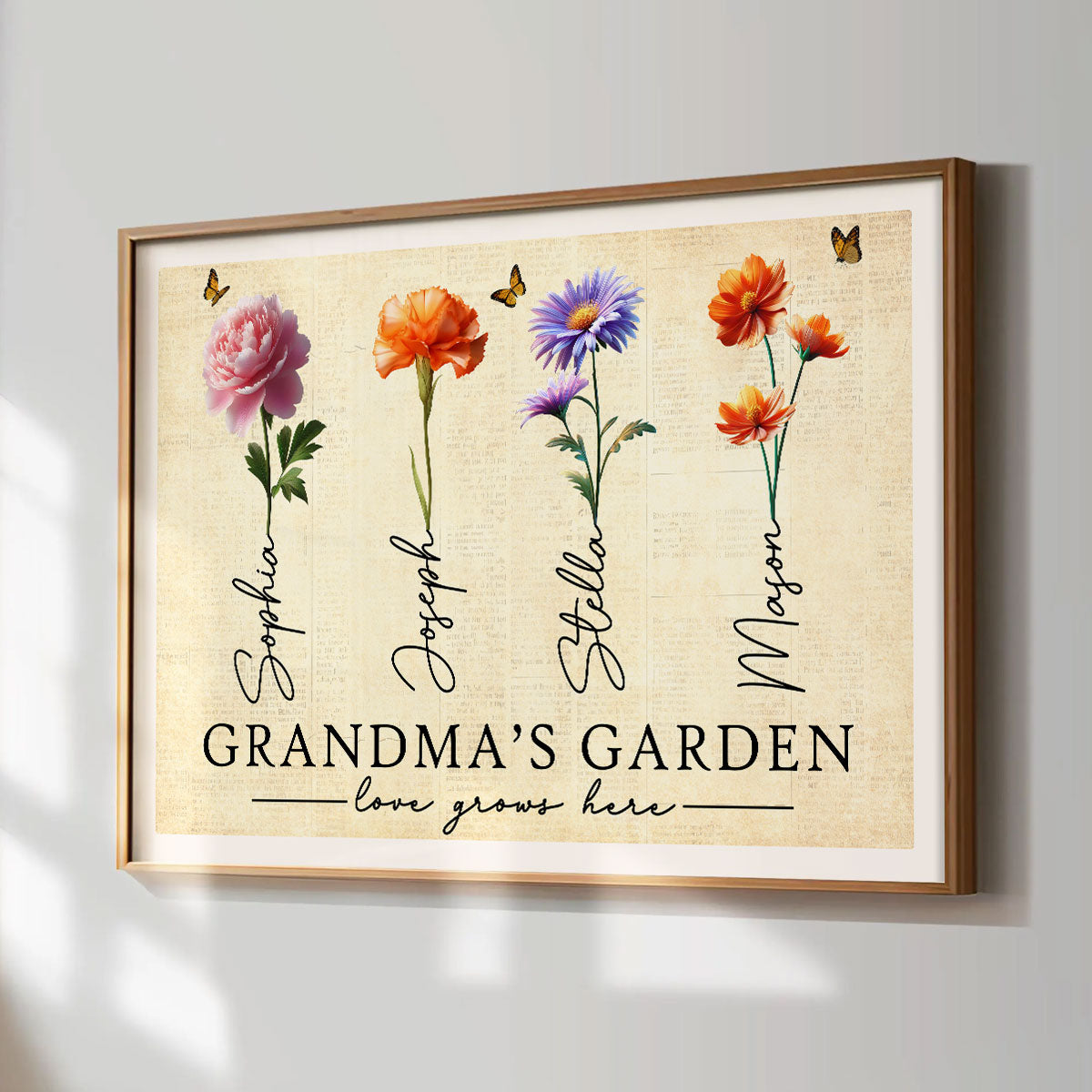 Grandma's Garden 3D Effect Birth Month Flowers Personalized Poster, Birthday Gift For Grandma, Gift or Just Because
