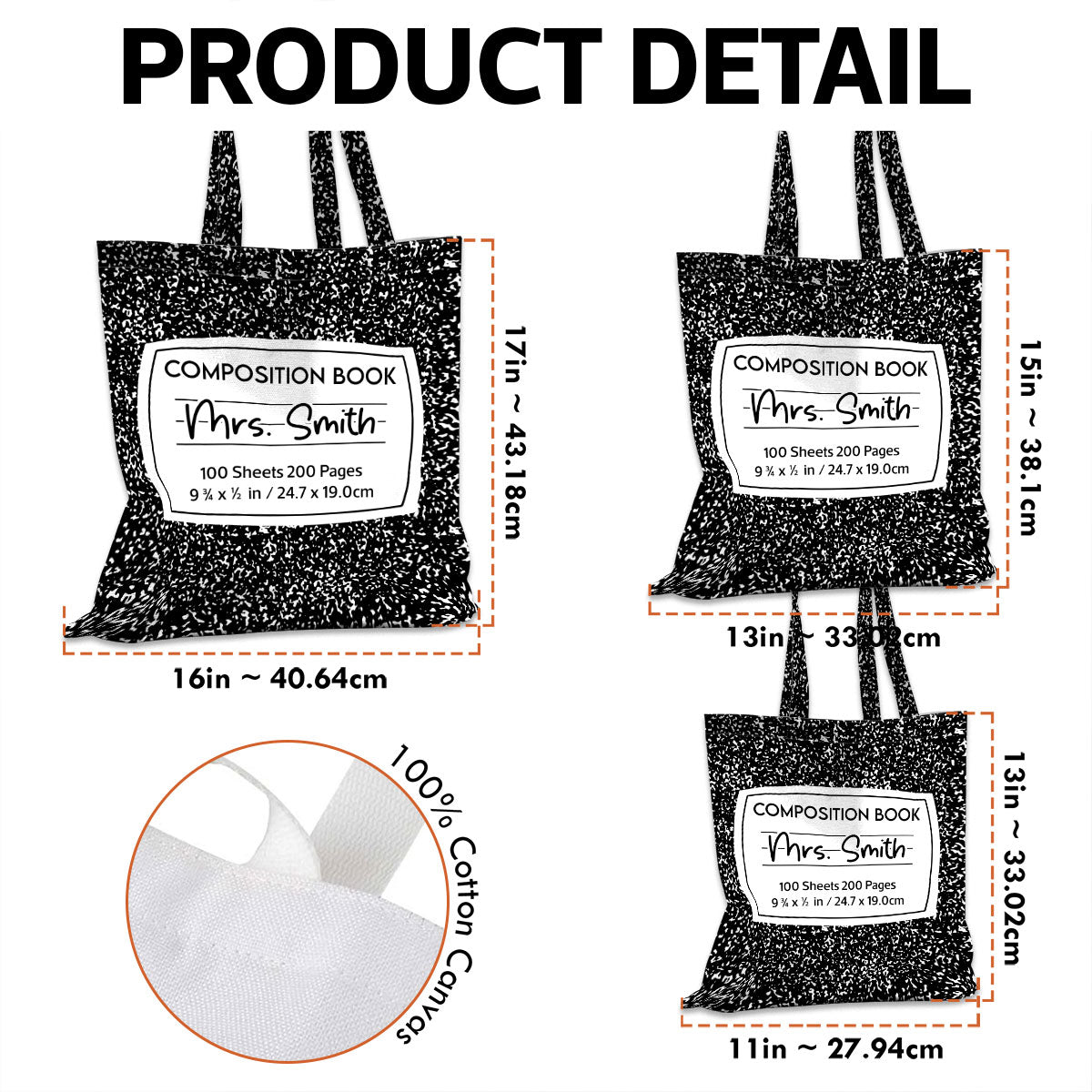 Teacher Colorful Composition Book Pattern Personalized Tote Bag, Back To School Gift For Teacher