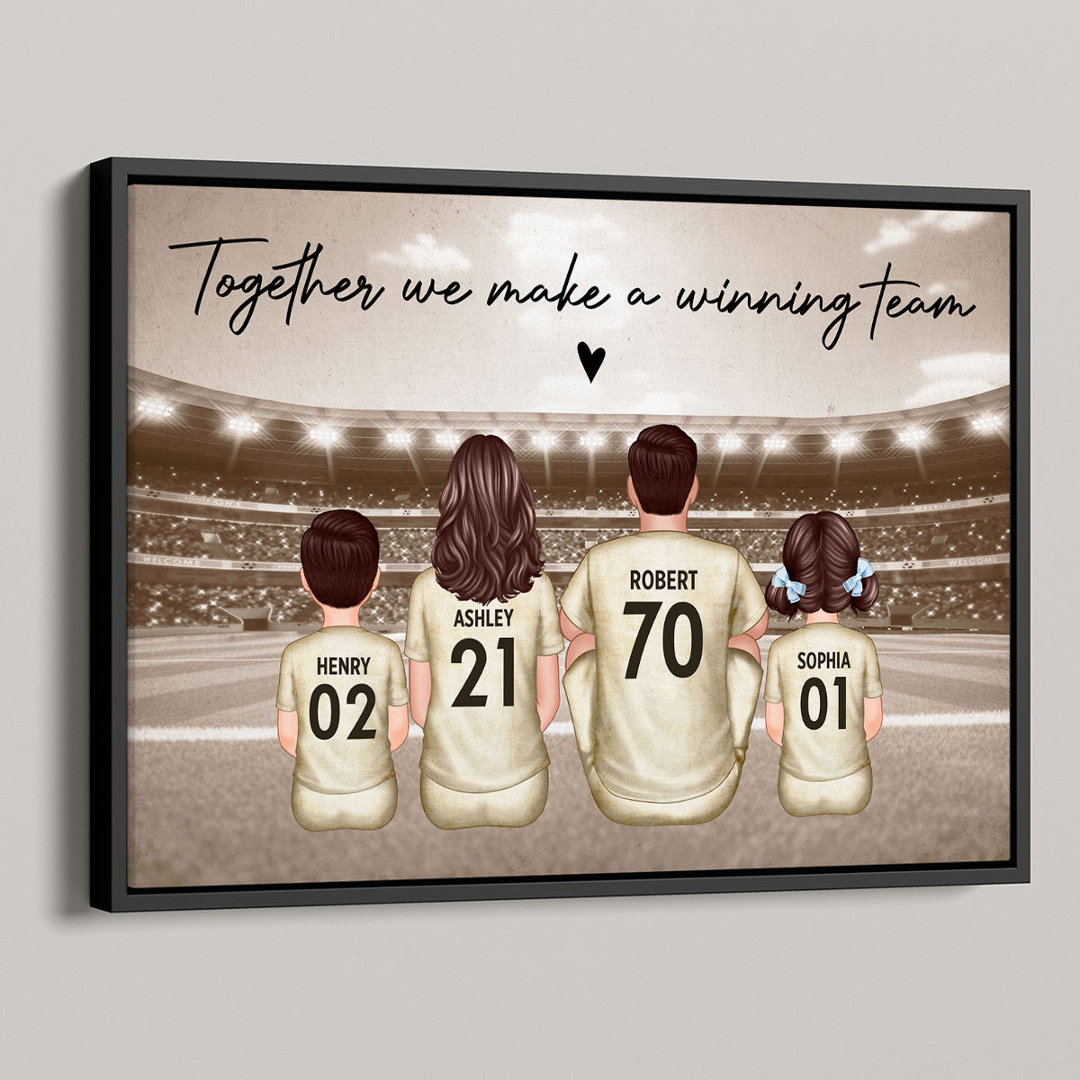 Retro Soccer Family Sitting Personalized Poster, Meaningful Father's Day Gift for Dad, Gift for Husband