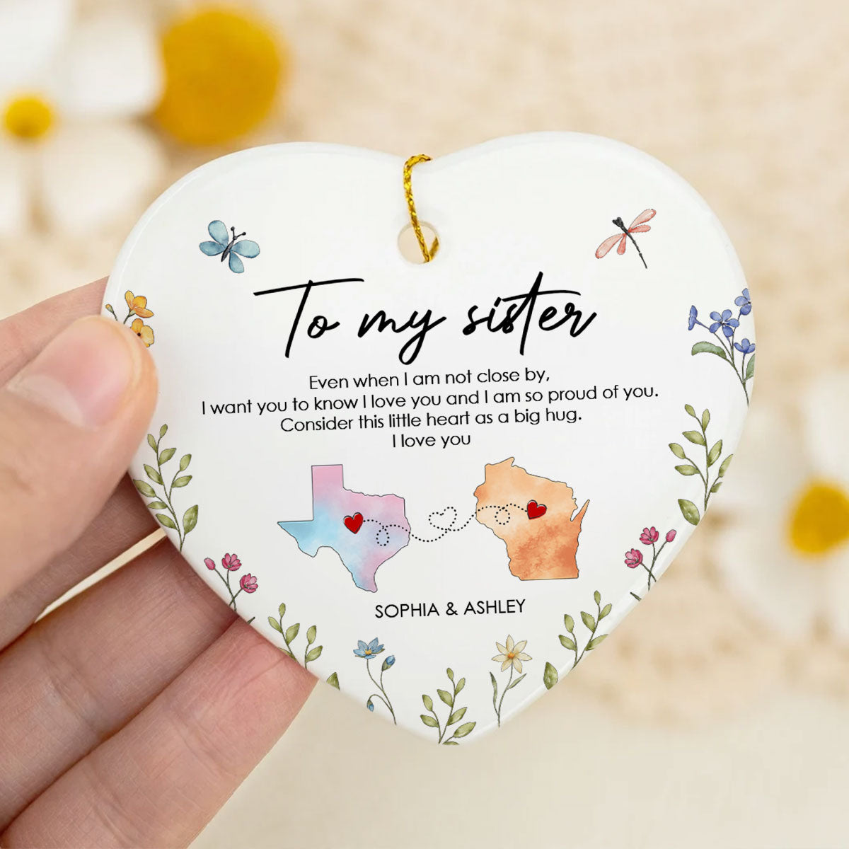 I'm So Proud Of You Sister Personalized Ceramic Ornament, Long Distance Togetherness Birthday Christmas Gift For Sisters, Siblings