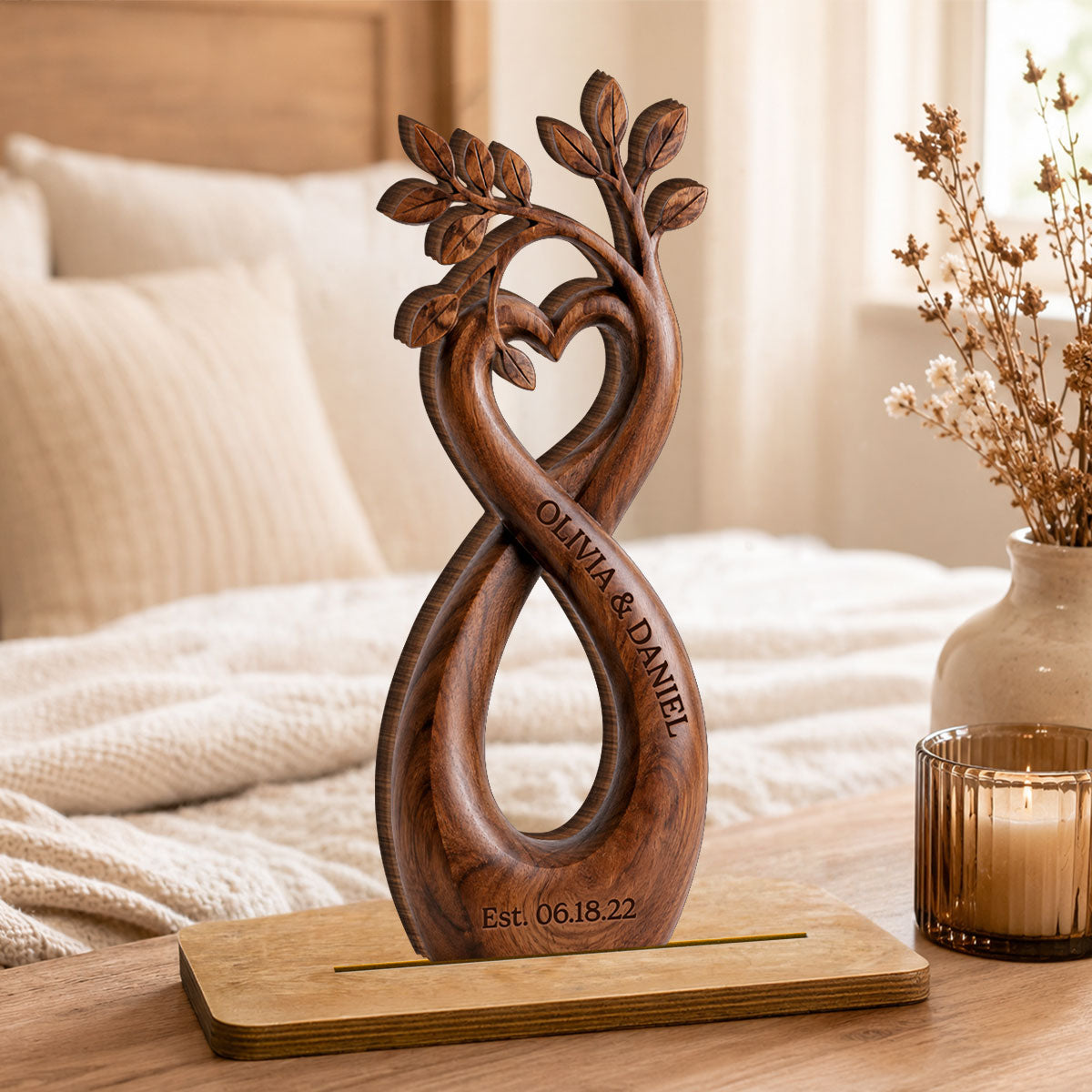 Infinity Heart Tree Couple - Personalized 2-Layered Wooden Plaque - Heartfelt Anniversary Gift for Her, Gift for Him