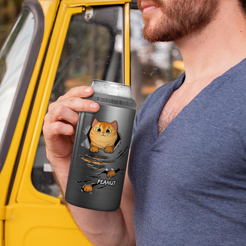 Cats Metal Scratch Tumbler Personalized 4 In 1 Can Cooler - Fits Most 12oz Cans - Christmas Gift For Cat Mom Cat Dad