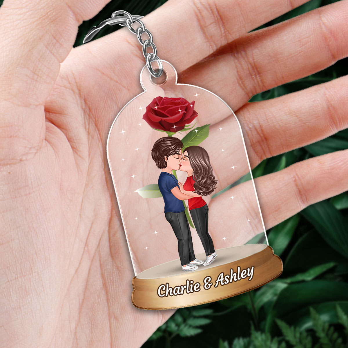 Couple Kissing In Rose Jar Anniversary Gift Personalized Acrylic Keychain