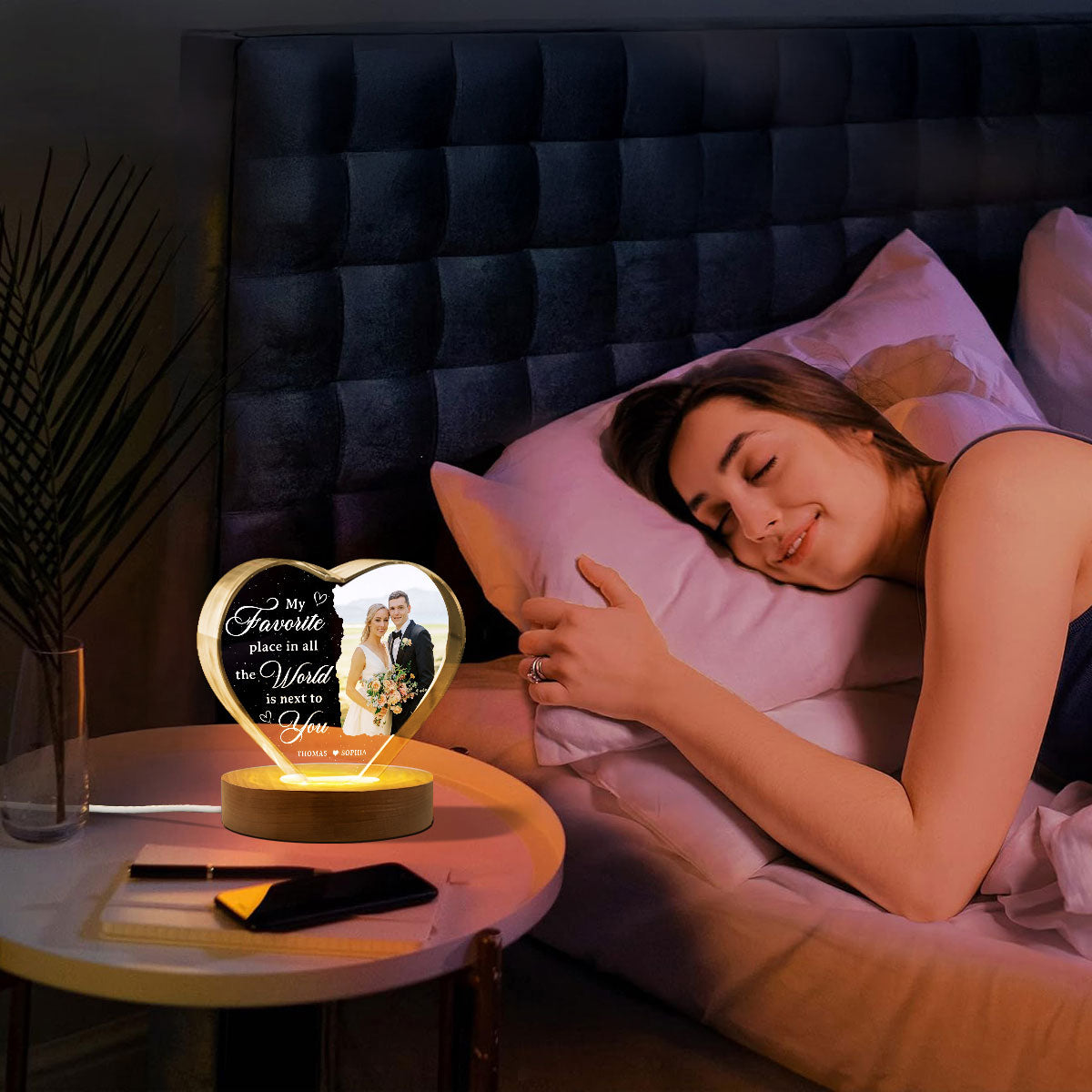 My Favorite Place Is Next To You Upload Photo Premium Crystal Heart LED, Personalized Couple Home Bedroom Decoration, Perfect Valentine's Gift For Her, For Wife, For Girlfriend, Free Delivery Included