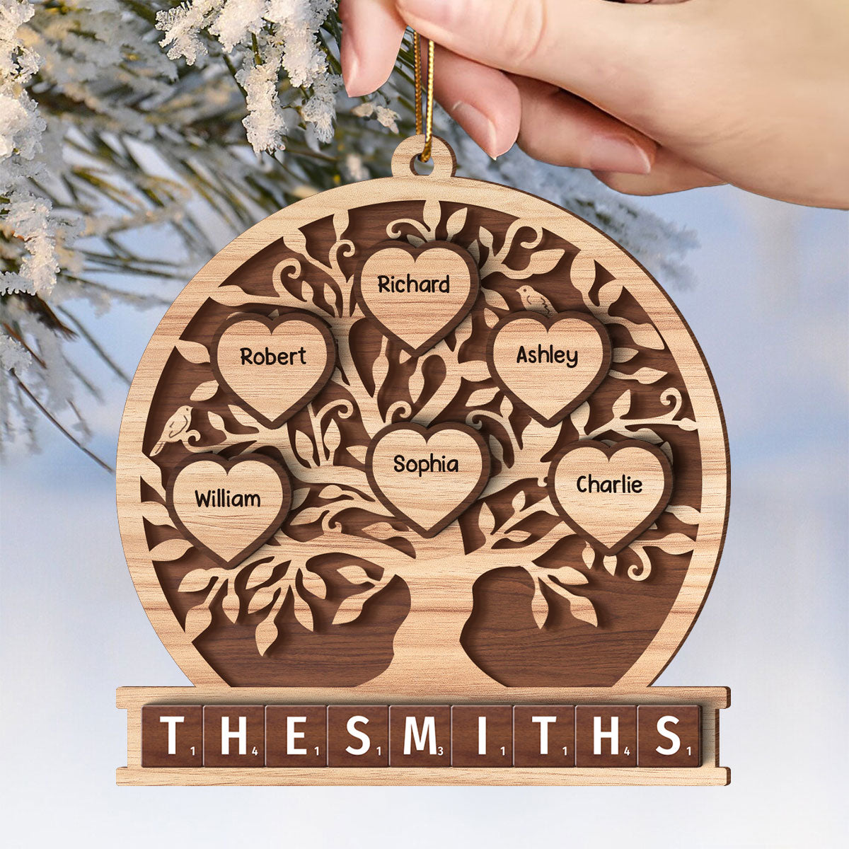 Family Heart Tree Of Life 2-Layered Wooden Ornament, Personalized Family Crossword 2-Layered Wooden Ornament