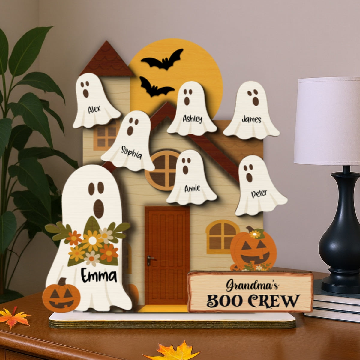 Grandma's Boo Crew Halloween Tiered Tray Decor Personalized 2-Layer Standing Wooden Plaque
