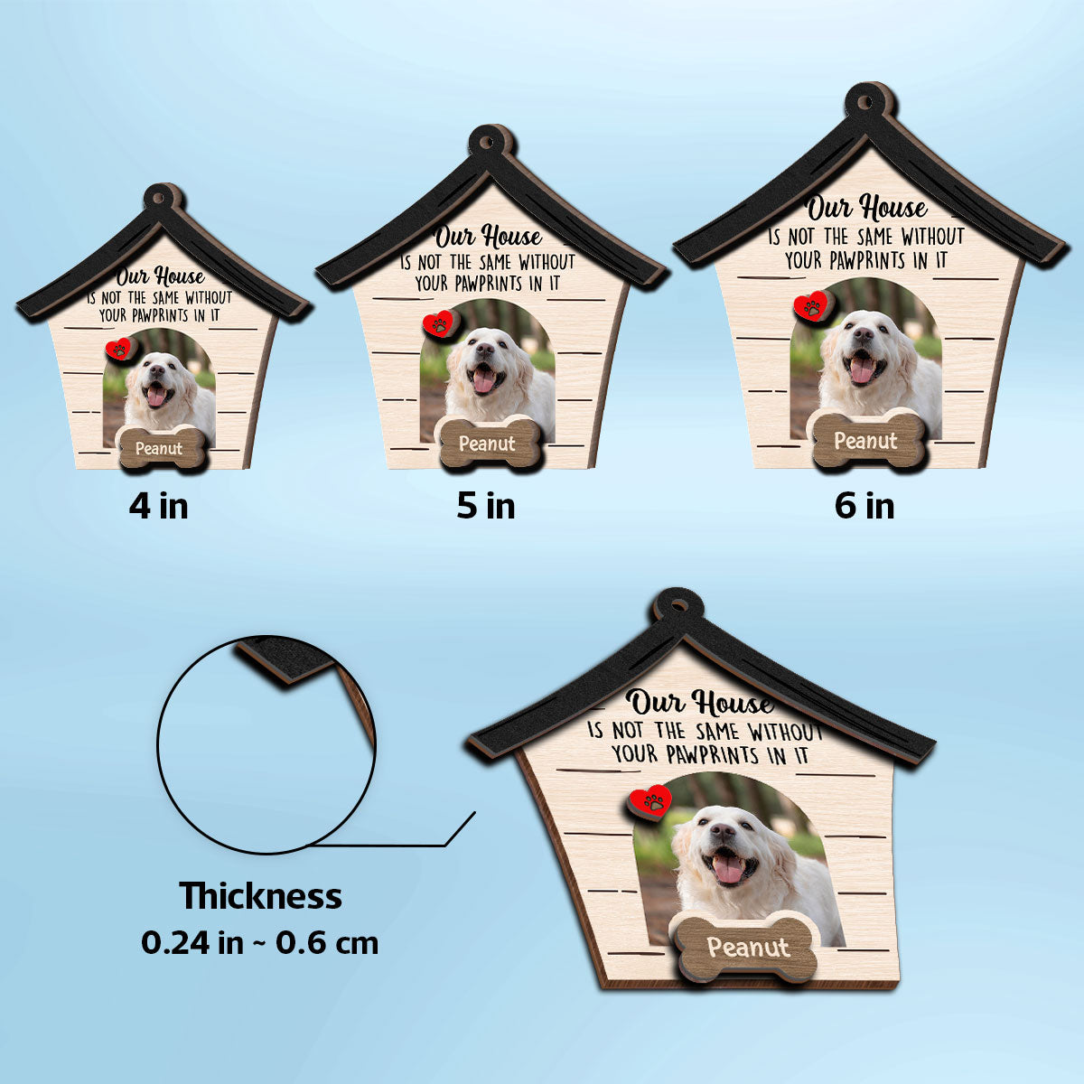 Memorial Dog Sympathy Keepsake Photo Inserted Personalized 2-Layer Wooden Ornament