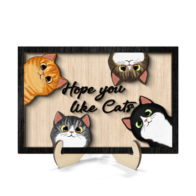 Hope You Like Cats Peeking Fluffy Cats Personalized 2-Layer Wooden Plaque