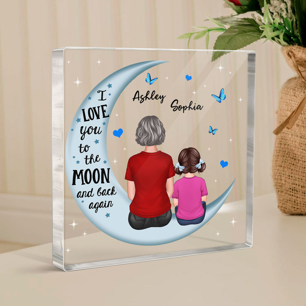 Grandma Grandkids Blue Moon Personalized Acrylic Block Plaque