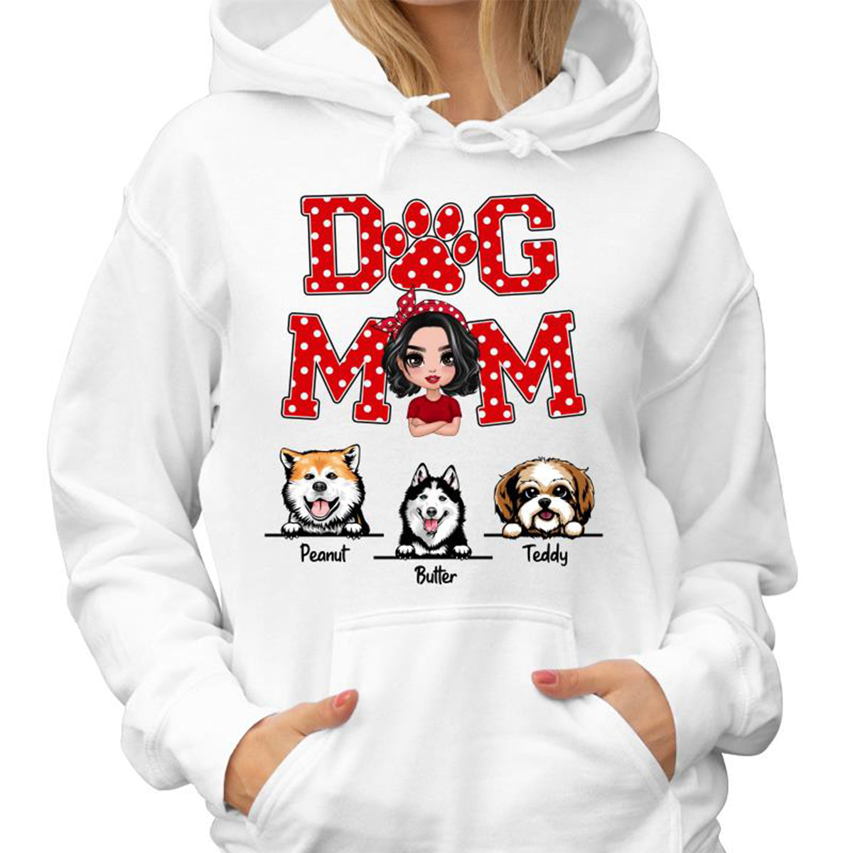 Dog Mom Doll Woman & Peeking Dog Polka Dot Personalized Shirt