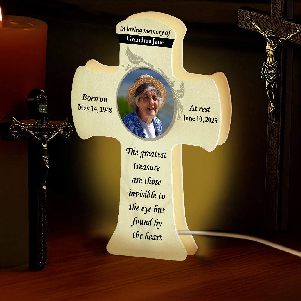 Forever in Our Hearts Memorial Photo Cross Personalized LED Light Box