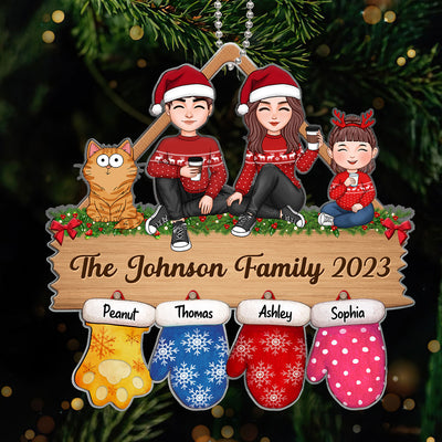 Family Sitting Christmas Glove Personalized Acrylic Ornament