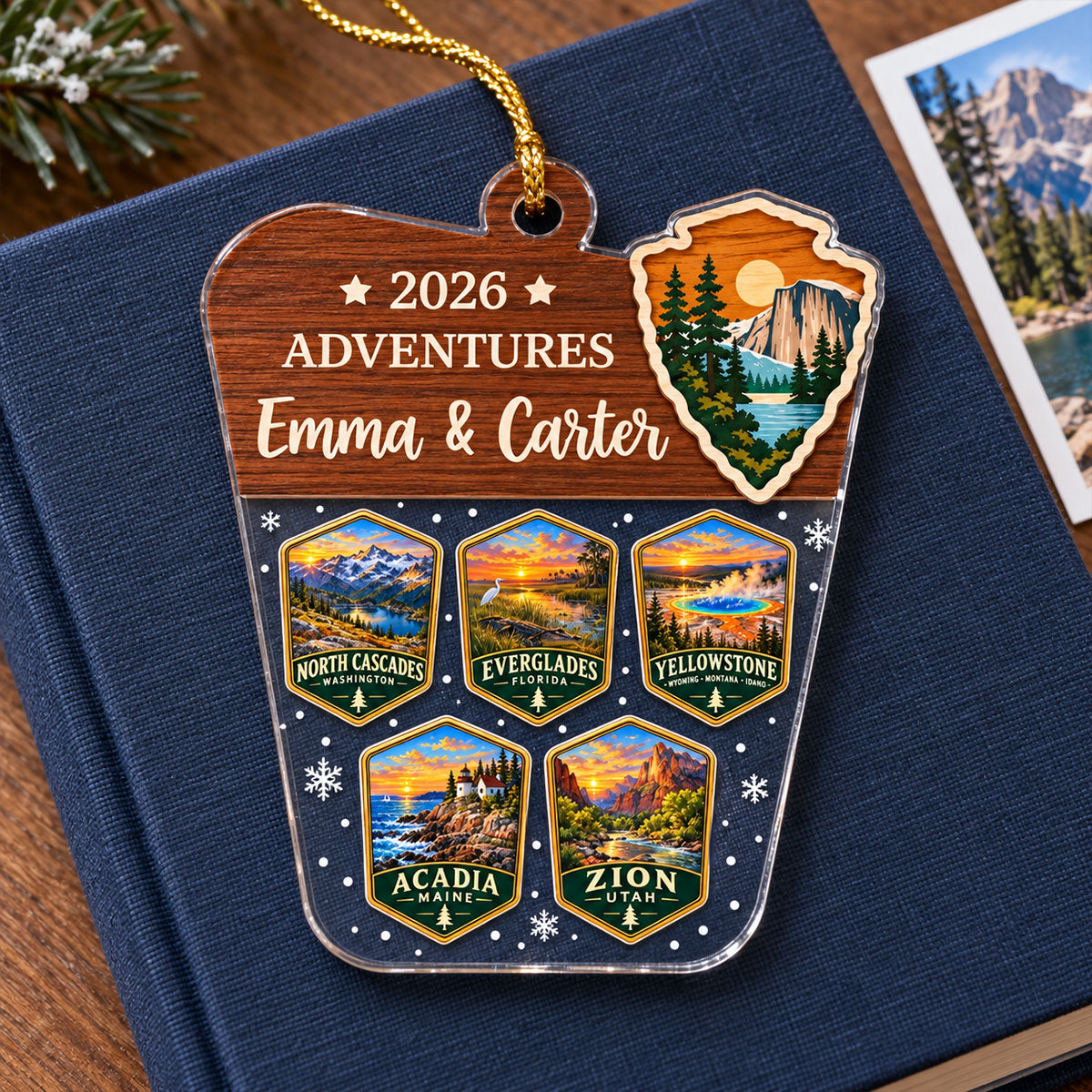 Custom National Parks Adventures - Personalized Acrylic Ornament - National Parks Adventure Lovers, National Park Trip Keepsake, Couple Traveling Christmas Gift