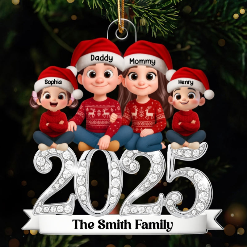 3D Shining Effect 2025 Family Sitting - Personalized Acrylic Ornament - Christmas Gift for Family