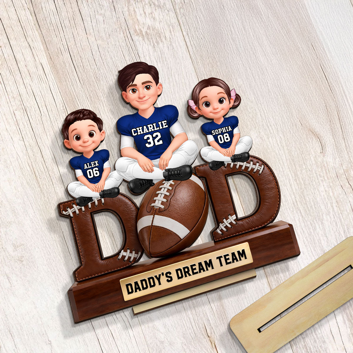 American Football Daddy's Dream Team - Personalized 2-Layered Wooden Plaque - Father's Day Gift For Dad
