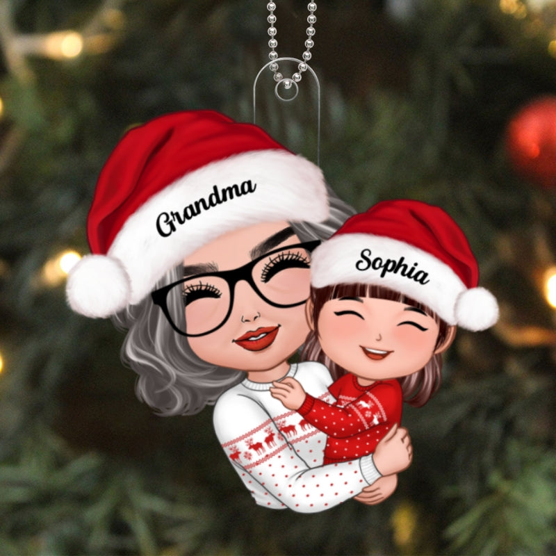Doll Grandma Hugging Kid - Personalized Acrylic Ornament - Gift For Granddaughter, Grandson, Grandma