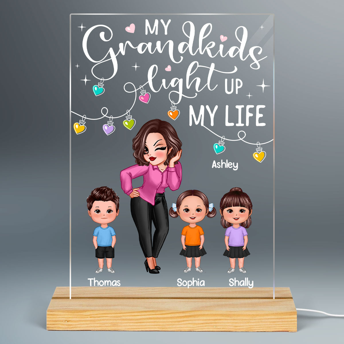 Pretty Doll Grandma Grandkids My Grandkids Light Up My Life Personalized Rectangle Acrylic Plaque LED Night Light