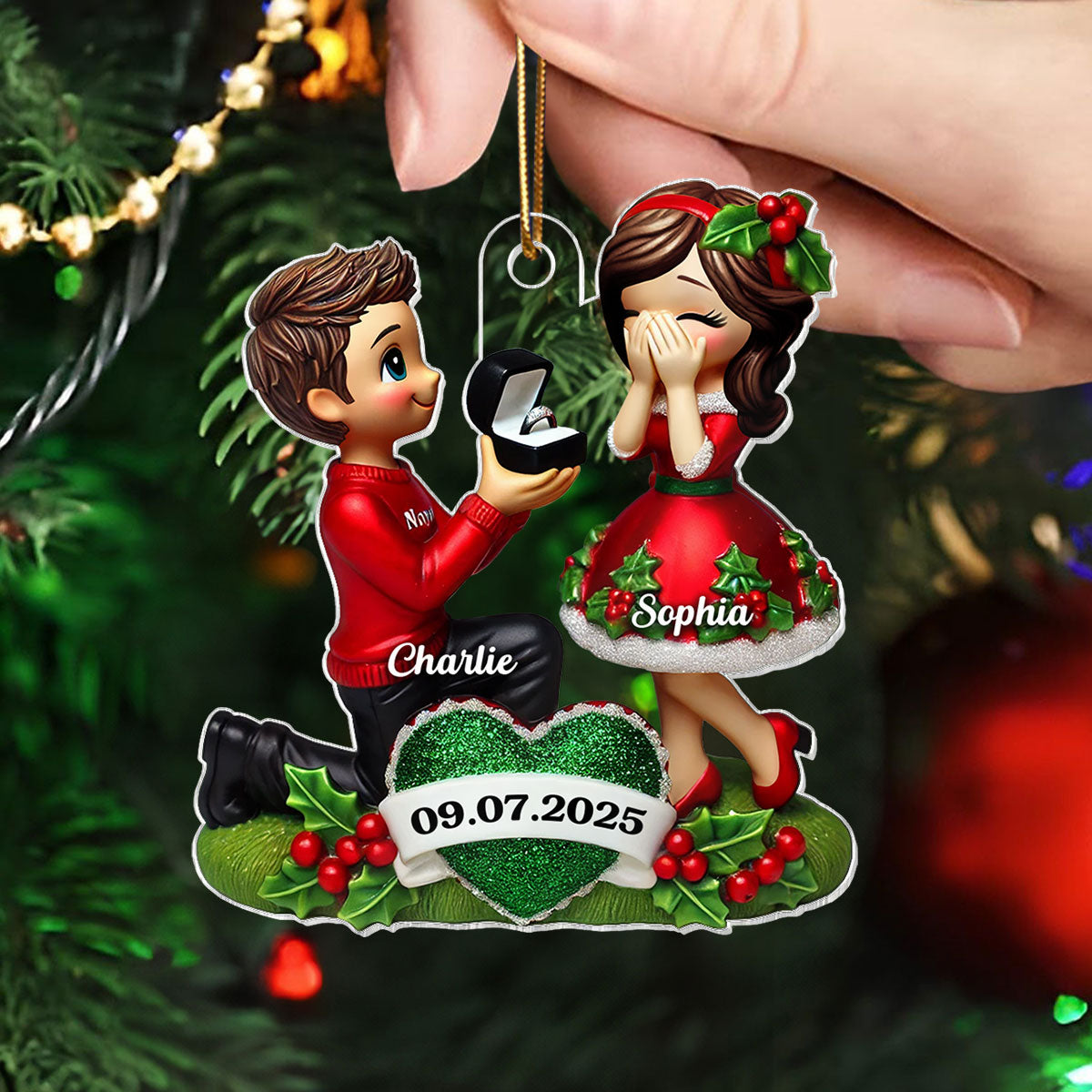 Marriage Proposal 3D Effect Ornament for Couples, Personalized Newly Engaged Gift, "She Said Yes!" Ornament