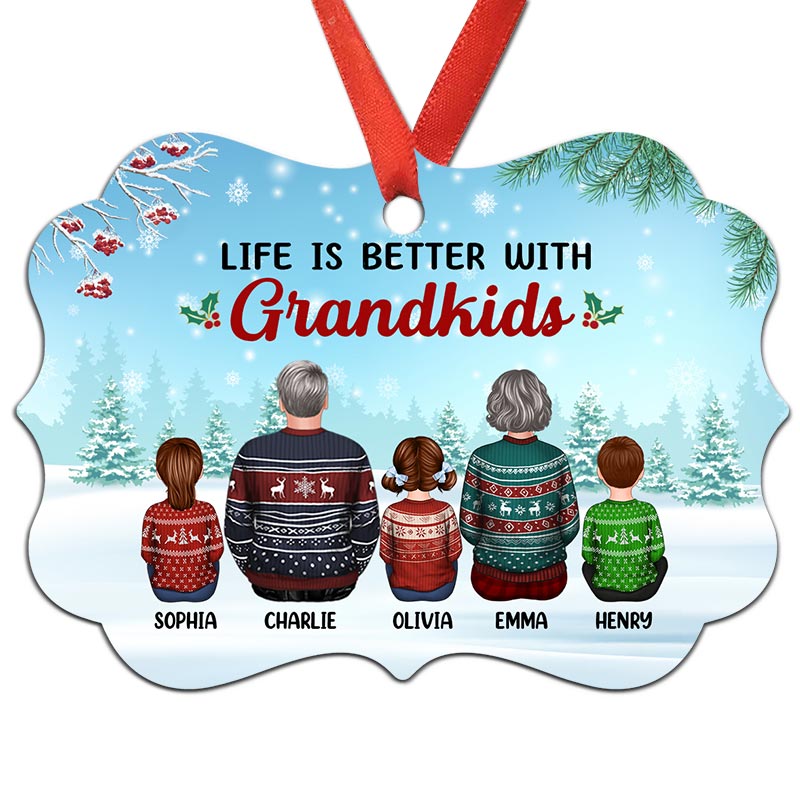 Grandparents & Grandkids In Snow Personalized Christmas Ornament