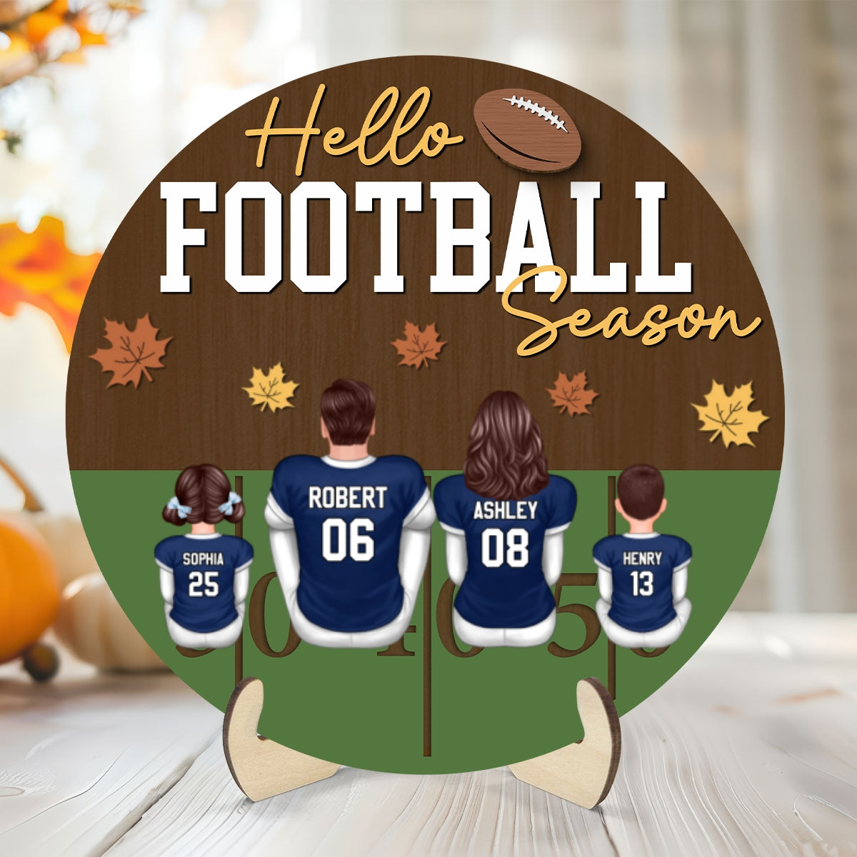 Hello Football Season Family Sitting Personalized 2-Layer Wooden Plaque, Gift For Husband, Wife, Dad, Mom