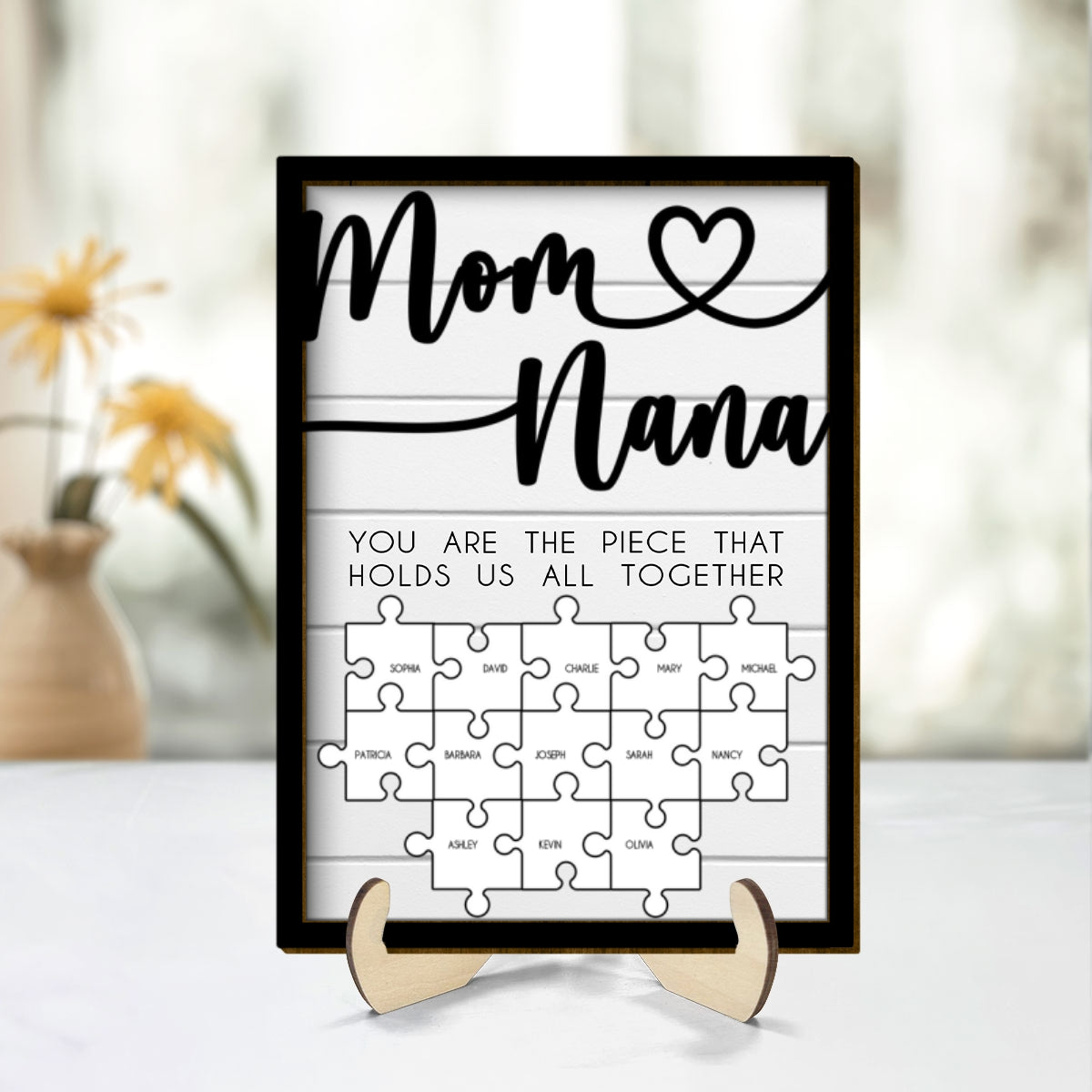 Custom Valentine's Day, Mothers Day Puzzle Sign for Mom & Grandma, You are the Piece That Holds us Together Personalized 2-Layered Wooden Plaque