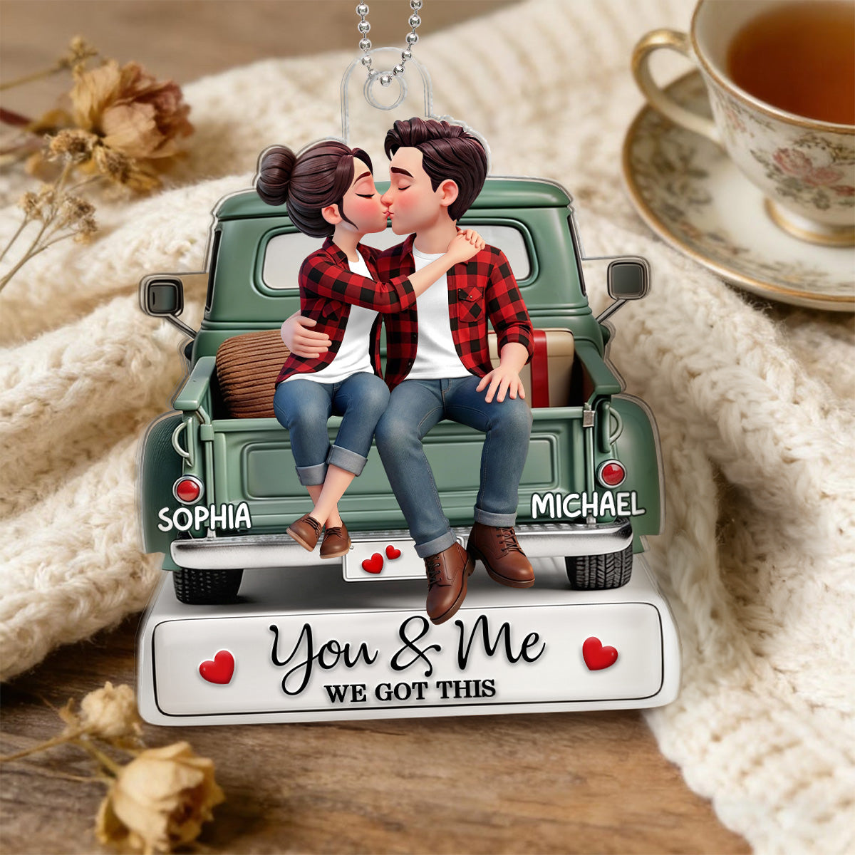Forever Love Couple Kissing On The Truck - Personalized Acrylic Car Hanger - Valentine's Day Gift For Couple, For Him, For Her