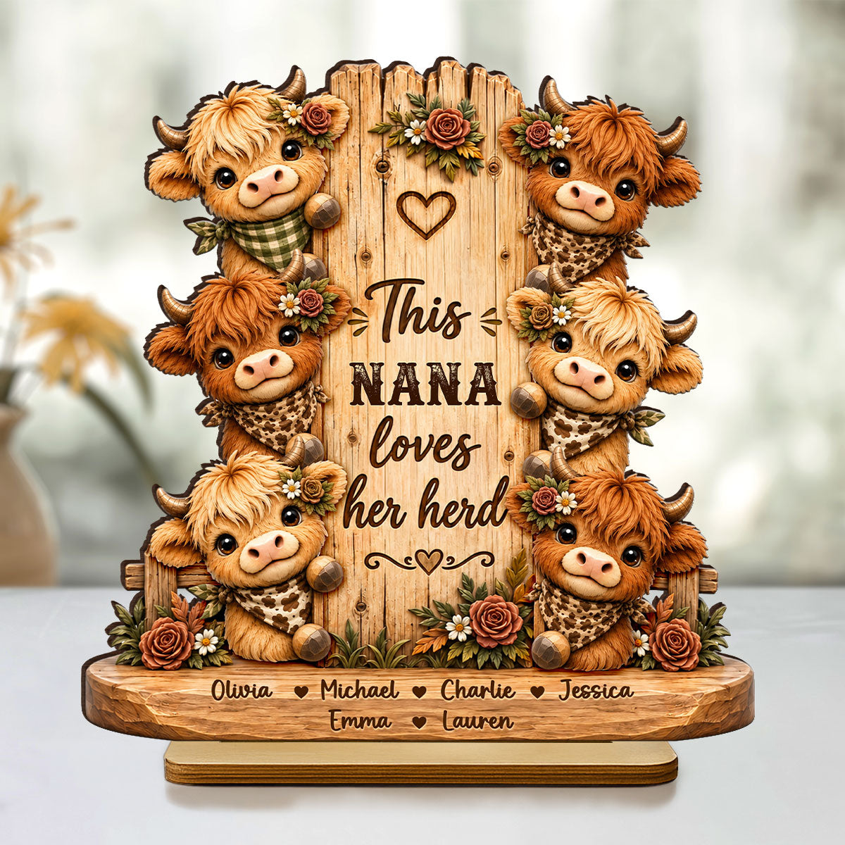 This Grandma Loves Her Herd - Personalized 2-Layered Wooden Plaque - Cozy Fall Decor for Grandma