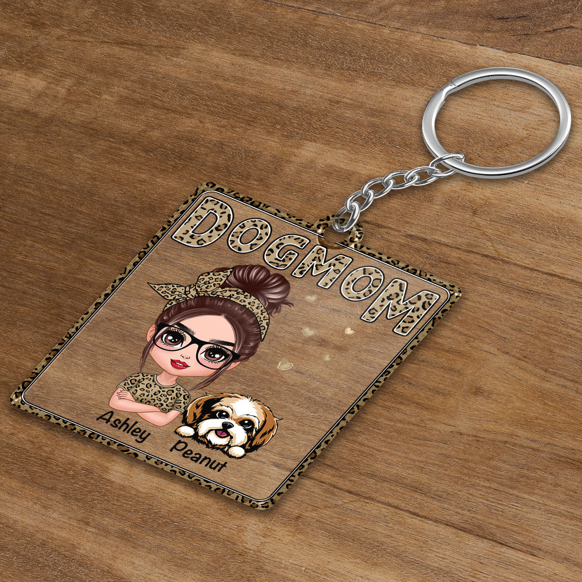 Leopard Shirt Doll Dog Mom Personalized Acrylic Keychain