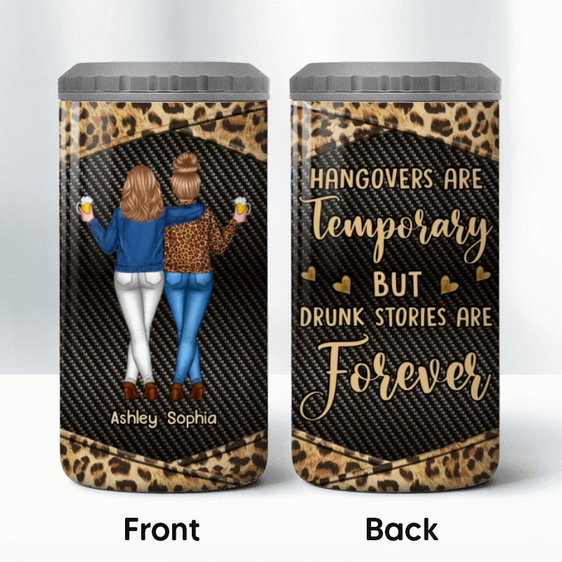 Dark Color Back View Besties Leopard Personalized 4 In 1 Can Cooler