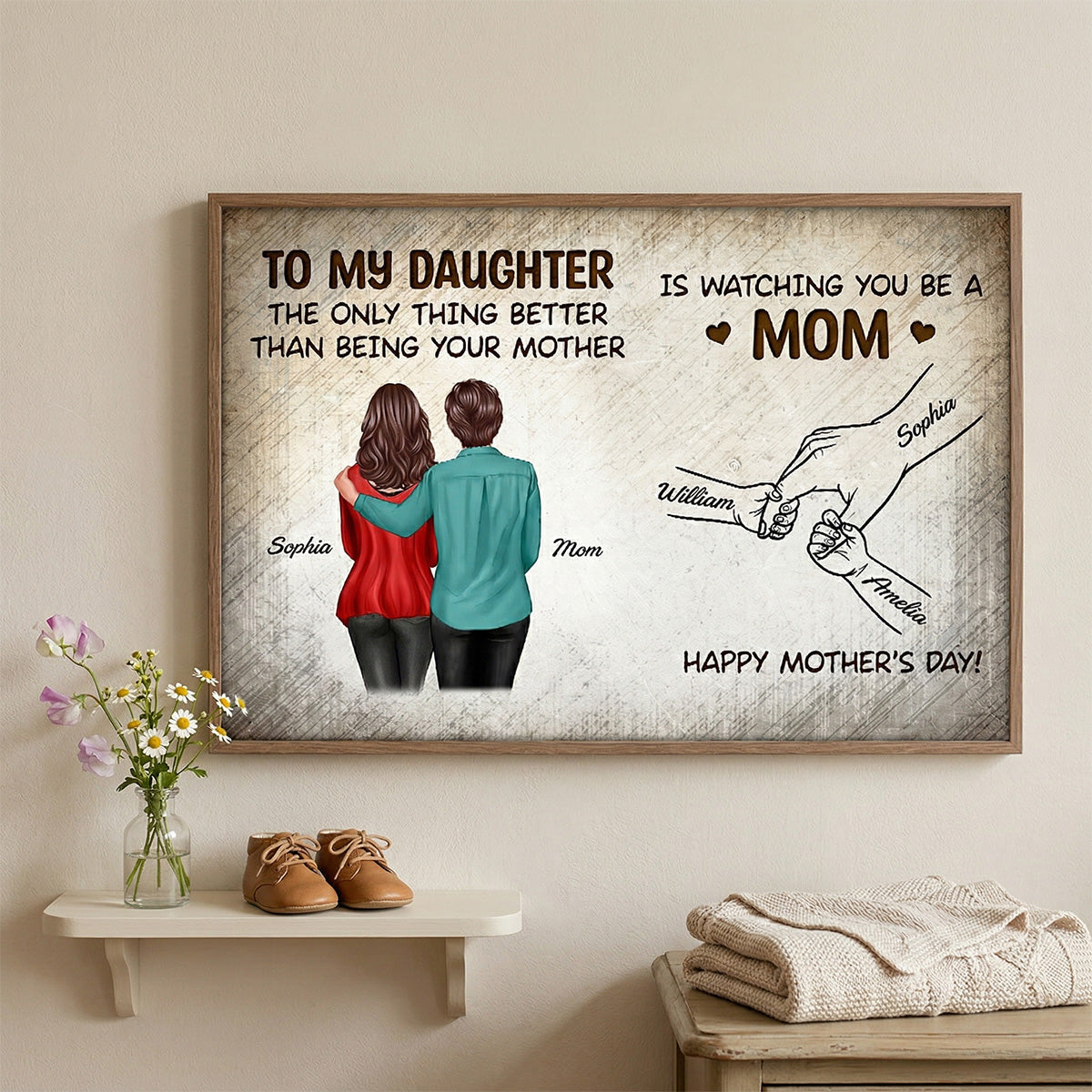 Vintage From Mom To Daughter Watching You Be A Mom Hands Outline - Personalized Poster - Mother's Day Gift For Daughter