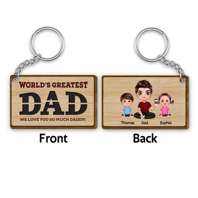 World‘s Greatest Dad Doll Family Personalized Wooden Keychain
