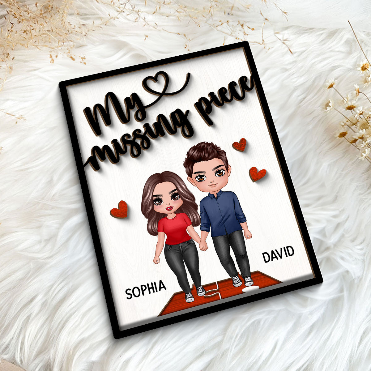 My Missing Piece Couple Holding Hands Valentine‘s Day Gift For Her Gift For Him Personalized 2-Layer Wooden Plaque