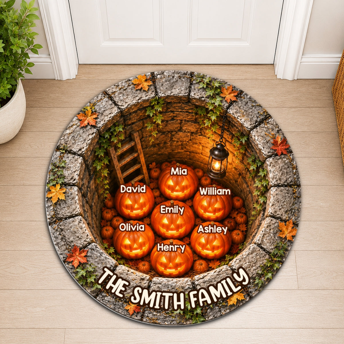 Halloween Pumpkin Family - Personalized Doormat - Spooky Gothic Floor Decor