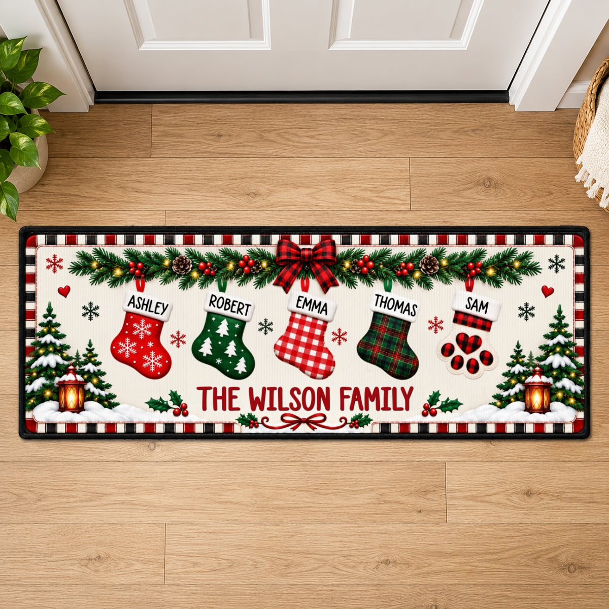 Family Stocking Hanging - Personalized Runner Rug - Christmas Gift for Her, Custom Holiday Hallway Carpet