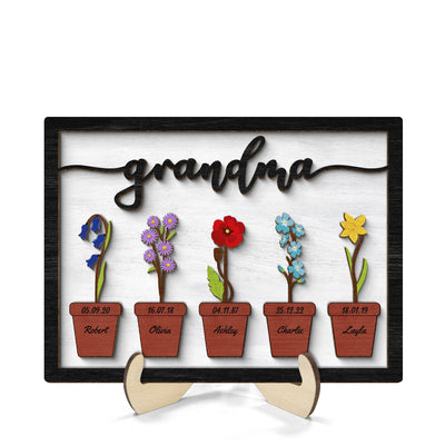 Grandma Mom Flower Pot Personalized 2-layer Woode Plaque
